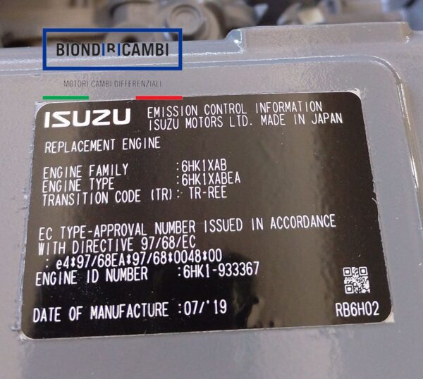 Motore escavatore Hitachi EX300-2 Isuzu AA-6HK1X